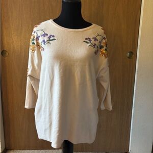 Madison Floral Embroidered Cream Top